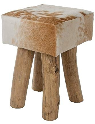 MyFlair Hocker, Holz, Fell, Weiß, 30 x 30 x 45 cm, 231004