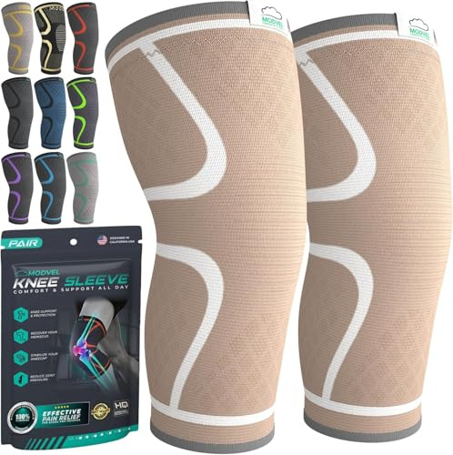 MODVEL Knee Support Compression Sleeve Women & Men - 2 Pack, Running Knee Brace, ACL & Arthritis Pain Relief, Joint Pain, Meniscus Tear, & Every day use (M)