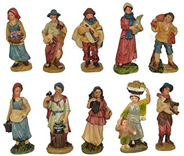 Aurora Store Set 10 Pastori in Resina 10 cm Presepe Statuine in Personaggi Assortiti dipinte a Mano Personaggi Mestieri Contadini Figure Diverse