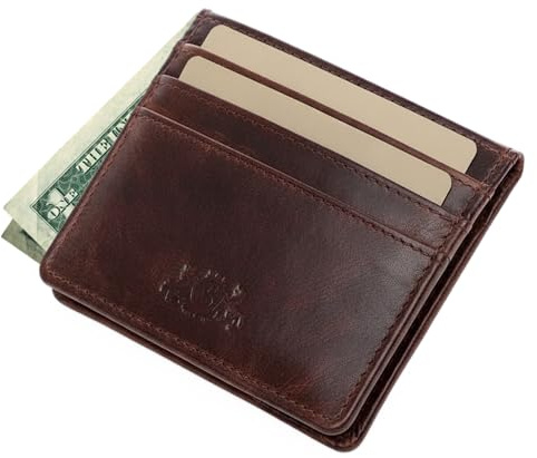 SID & VAIN kleine Kartenetui flach mit RFID Schutz echt Leder - kleine Geldbörse Kreditkartenhalter Earnest - mit münzfach kreditkartenetui Ledergeldbeutel Herren und Damen braun handgefertigt