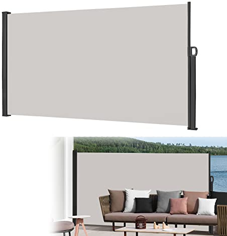 Hengmei Sidomarkis, utdragbar, markiser, solskydd för balkong, insynsskydd för balkong, terrass, trädgård och annat utomhusbruk, 180 x 300 cm, grå