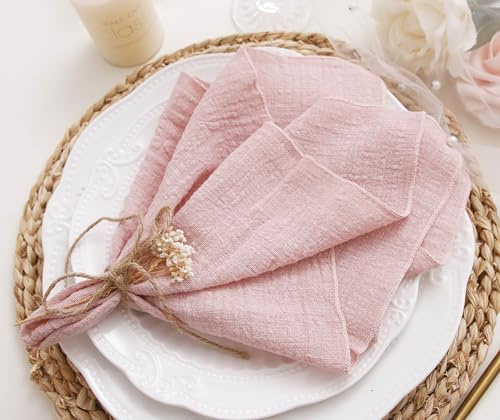 Dinner Cloth Napkins Set of 10,Gauze Napkins 100% Natural Soft Cotton,Washable Fall Cloth Napkins for Weddings Decorative Bridal Shower Family Everyday Use,40 * 40cm (16 * 16 inches),Dusty Pink