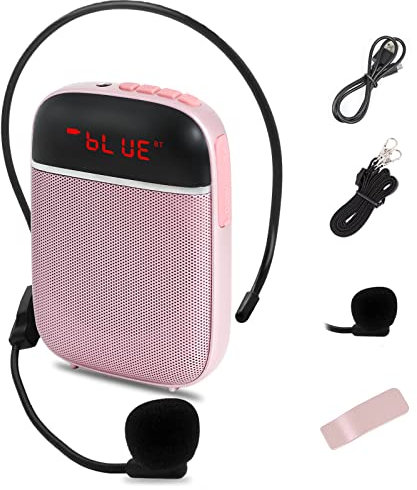 Bärbar röstförstärkare med Bluetooth, uppladdningsbar trådbunden minihögtalare med mikrofon, använd i klassrum, möte, kampanjer och utomhusaktiviteter, för lärare, reseguider, tränare och mer (rosa)