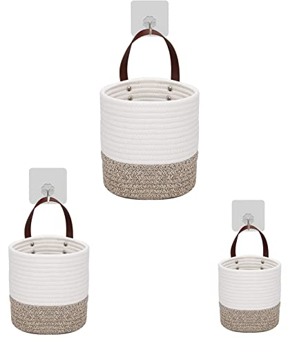 Hängekorb Bad Wandkorb Aufbewahrung Aufbewahrungskorb Baumwollseil Geflochten 3er-Set,Stapelbare Mehrzweck Organisation Behälter Körbe Badezimmer für Küche Lagerhaus Garten Garderobe Büro Kinderzimmer