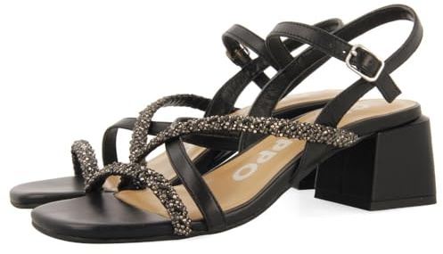 GIOSEPPO Sandali in TACCO Fucsia con Strisce con Dettagli di Pietria per Donna NISCEMI, Nero, 36 EU