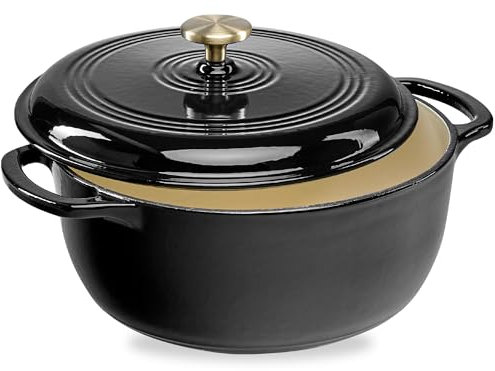 Best Choice Products 6 Quart Enamel Cast-Iron Round Dutch Oven, Family Style Heavy-Duty Pre-Seasoned Cookware for Home, Kitchen, Dining Room, Oven Safe w/Lid, Dual Handles - Black