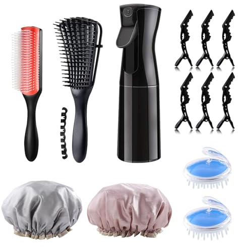 Ziyero Haarbürste Set Für Lockiges Haar Mit Entwirrbürste, Haarbürste Ohne Ziepen, Sprühflasche Haare, Kopfhaut Massagebürste, Haarspangen Und Seidenhaube Zum Schlafen Für Welliges/Nass/Trocken/Langes
