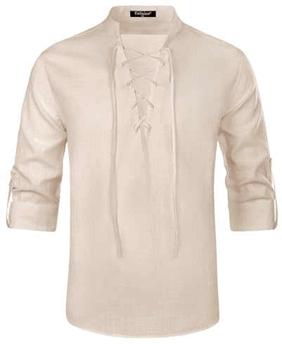 Enlision Chemise en Lin à Lacets pour Homme Costume Vintage médiéval décontracté à Manches Longues Viking Pirate Chemise