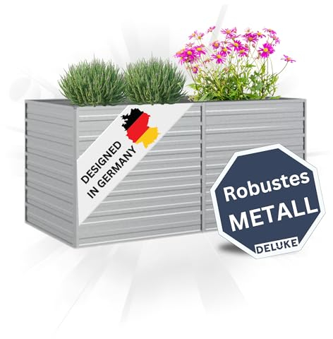 DELUKE Hochbeet für Garten Oskar Silber | 160x80x77cm | Verzinkter Stahl | Wetterfest | Gartenbeet Kräuterbeet Blumenbeet Beet hoch Frühbeet für Garten Gemüsebeet