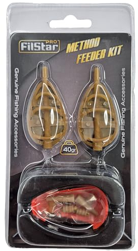 PRO FILSTAR Inline Method Feeder Kit Blister 2+1 - Angelzubehör für Karpfenangeln - Flat Method Futterkorb Angeln 40g - Angelset Komplett Profi - Grundangeln - Karpfen Zubehör für Feederrute