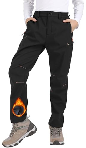 Djtnzdm Pantalones Esquí Niño Invierno Pantalones Nieve Niño Termico Pantalon Esqui Niño Trekking Escalada Impermeable Niño Niña Softshell Pantalon(Negro-M)