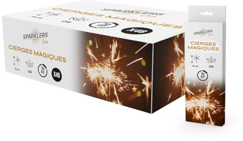 SPARKLERS CLUB Cierge Magique Grand Modèle 40/45cm, durée 70 Secondes - Lot de 48 - Accessoire de Décoration pour Gateaux Anniversaire Enfant & Adulte, Cierges Magiques étincelante - Catégorie F1