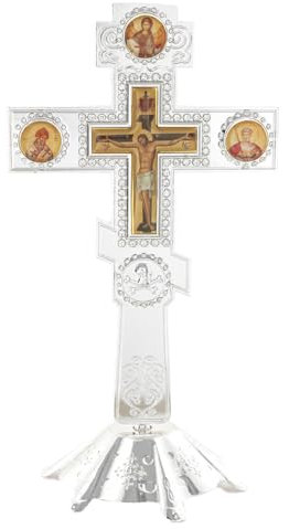 RZRHMUHN Croce ortodossa, crocifisso in metallo, croce ortodossa russa da parete, chiese, matrimoni, funerali, 18,5 x 9,9 cm (argento)