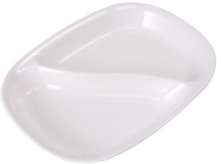 NAMOARLY Snack Plate Rectangular Divided Dinner Plate 2 Section Plastic Snack Dish for Breakfast Lunch Dinner White 8.66 X 6.69 X 1.10 in Stackable for Daily Use