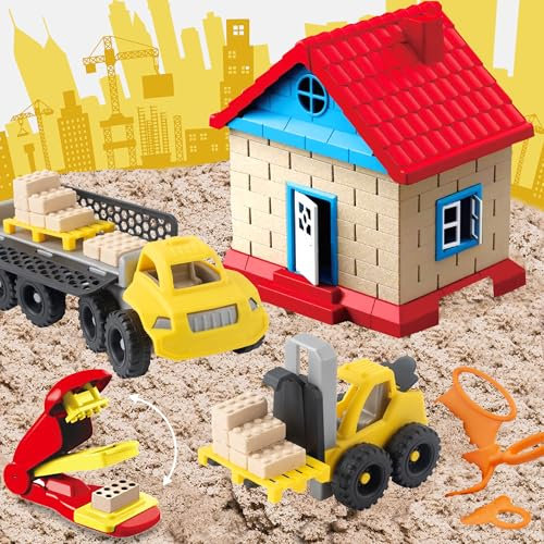 sikmcle Kinetischer Sand für Kinder Bauhütte Set mit Spielsand,Kinetischer Sand set junge für Kleinkinder, magischer sand Spielzeug ab 3 Jahren, Förderung der Feinmotorik & Kreativität