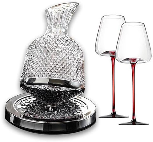 Carafe Décanteur à Vin, Aérateur de Vin 1500ml - Ensemble avec 2 Verres Sans Plomb - Cadeau Anniversaire, Mariage