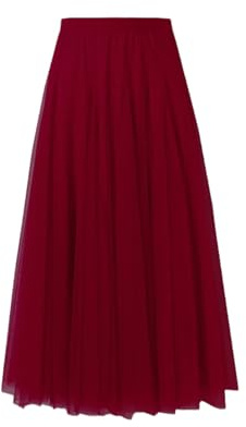 BrightGlow Gonna lunga in tulle da donna, linea A, midi, sottogonna, a strati, a pieghe, gonna in tulle da donna con vita alta, vestito da palco, in rete, tutu, gonne per matrimonio e feste, Bordeaux