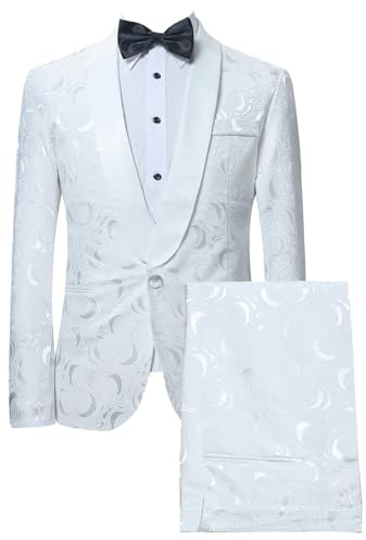 Lacoac Hombre Traje Jacquard Dos Piezas Solapa Chal Chaqueta y Pantalón Un Botón Esmoquin de Novia