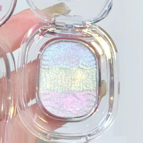 KARLOR 3-in-1 Highlighter Puder Palette, Mini Gesicht Highlighter Glitzer Farbverlauf Lila Rosa Golden, Feine Schimmer Perlglanz Chamäleon Gradient Glänzend Glow Glitter für Gesicht Körper Augen