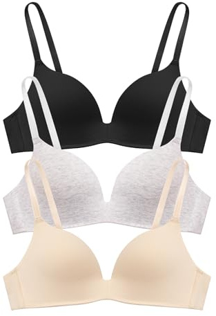 Eleplus 3 Pieces Lightly Lined Wireless Bras for Women Comfy Plunge T Shirt Bra Pack (Mixcolor2,34B)