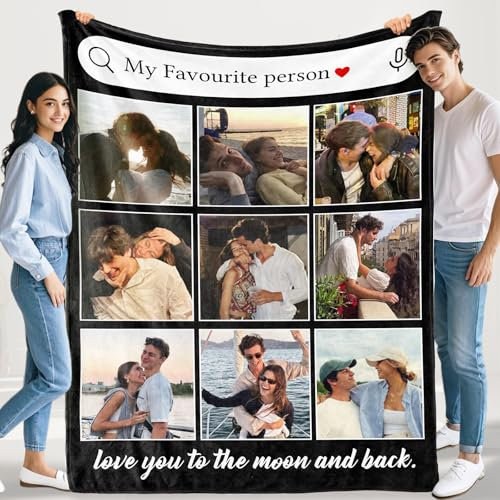 iDIY Personalised Blanket for Couples – Customised Fleece Throw with Your Photos, Unique Gift for Girlfriend, Boyfriend, Anniversaries – Premium Soft & Warm