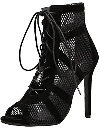 Sexy señoras 43 zapatos botas altas mujeres tacones cordones malla sandalias mujer moda botas zapatos 40 pares, Negro , 41 EU