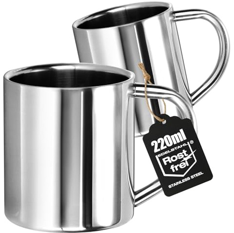 Wilhelm Sell® 2x tazas térmicas 220 ml de acero inoxidable – doble pared con asa – vasos resistentes para café o té – sin BPA, lavables en lavavajillas y duraderos (220 ml - 2 piezas)