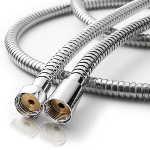 OFFO Manguera Ducha 2.5m, con Protección Antitorsión, Flexo Ducha de Acero Inoxidable, Cable Ducha de Alta Presión de Repuesto, para Grifería de Baño, Potente Antiexplosión, Blanco Plateado