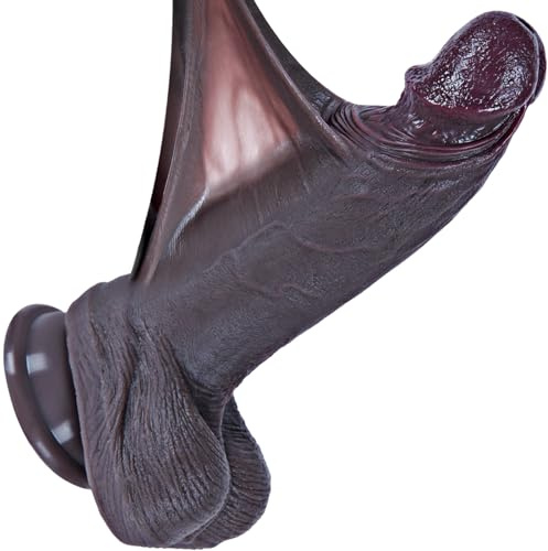 Dildo nero piccolo per principianti da 19 cm, realistico con prepuzio mobile, silicone a doppia densità, grazioso dildo anale, potente ventosa, compatibile con strap-on, adatto per le coppie