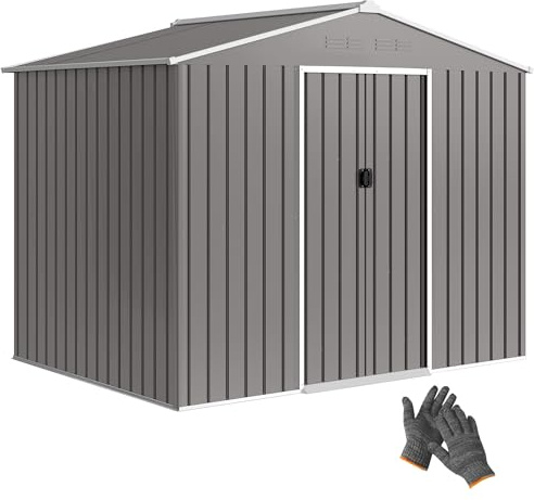 Outsunny Casetta da Giardino 3.6m² in Acciaio Zincato, Grigio Chiaro