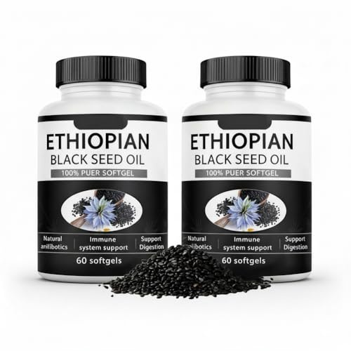 Cápsulas de aceite de semilla negra puramente etíope 4,64% de timoquinona, cápsulas blandas de aceite de semilla negra etíope puramente nutriente, prensado en frío orgánico, sin OMG, sin gluten, 60