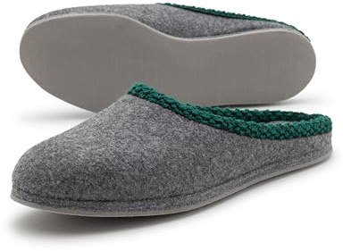 Pantoffelmann filttofflor med kant | Storlekar 36–51 | Andningsbara och bekväma med tjock gummisula | Halksäkra tofflor för kvinnor och män