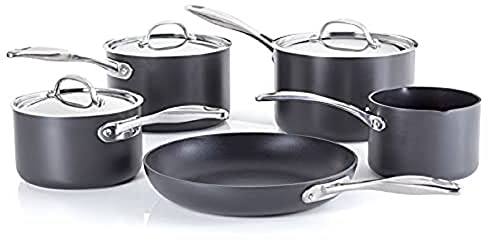 Stellar Element Set of 5 Teflon Non-Stick Pans - 20c, 18cm, 16cm Saucepans with Lids, 14cm Milk Pan, 26cm Frying Pan, Induction Ready