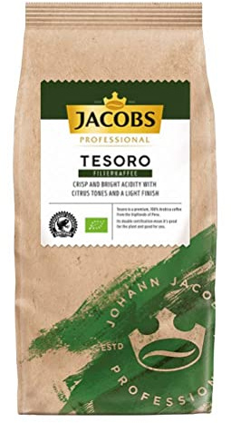 Jacobs Professional Tesoro Filterkaffee, 1kg gemahlener Kaffee, 100% Arabica, Intensität 3/5, Bio- und Rainforest Alliance zertifiziert