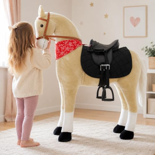 Sweety Toys 1117 plysch ståhäst ridhäst XXL 125 cm med sadel