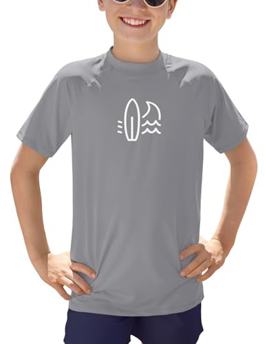 BesserBay Kinder Grau Top Badeshirt UV Shirt mit UV-Shutz Schwimmshirt Bademode Kurzarm Rashguard 110