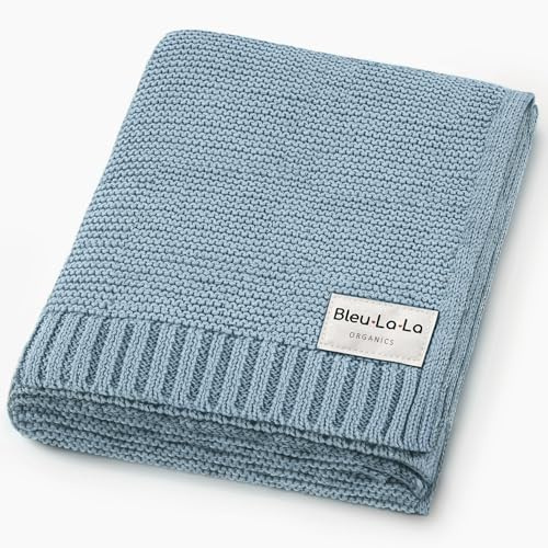 Bleu La La - 100% Organic Cotton Heritage Knit Textured Baby Quilt Blanket for Boys – Signature Heritage Knit, Soft Breathable Newborn Baby Blanket (Heritage - Sky Blue)