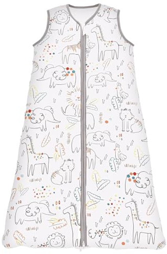 Chilsuessy Sovsäck baby 2,5 tog vintersovsäck babysovsäck av ren bomull vinterpyjamas utan ärmar 70–130 cm för nyfödda och barn, glad zoo, 90 cm/babylängd 85–95 cm