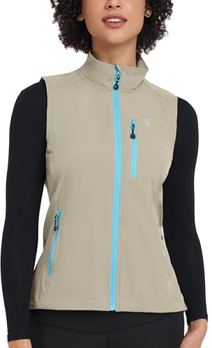 Little Donkey Andy Women's Lightweight Quick Dry Vest Summer Windproof Sleeveless Elastic Jacket for Golfing Cycling Running Light Khaki XL