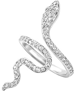 GAUEIOUR Medusa Snake Ring, Open Curved Ring, Alloy Zircon Jewelry, Minimalist Style, Gift (Silver)