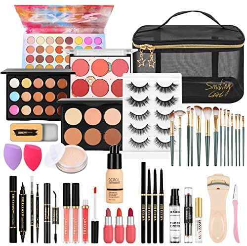 LYMYBETY Makeup Set, Cosmetic Make Up Starter Kit With Storage Bag Portable Travel Make Up Palette Eyeshadow Foundation Lip Gloss for Teenage & Adults (Style C)
