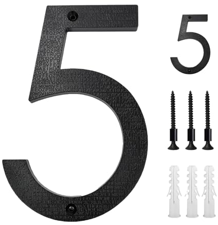 Vordpe Hausnummer Edelstahl Schwarz 5 Zoll, Hausnummernschild Groß mit 3D Effekt für Bürotüren, Briefkästen, Wohnungstore, Schließfächer, Garagen (Ziffer 5)