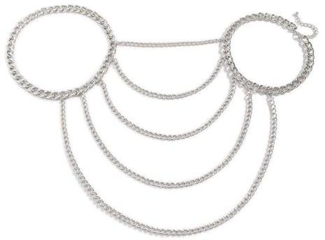Cubahop Metallborste, axelkedja, kroppskedja, behå, sexig, bikini, kroppssmycke, halsband för kvinnor och flickor, Eén maat, Metall, Legering