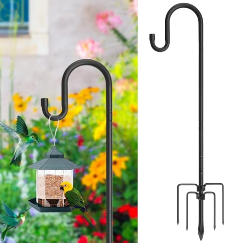 Starbover Palo per mangiatoia per uccelli, 156 cm, ganci per pastori, base resistente a 5 rebbi, mangiatoie per uccelli da giardino, stazione di sospensione in metallo regolabile, supporto per luci e