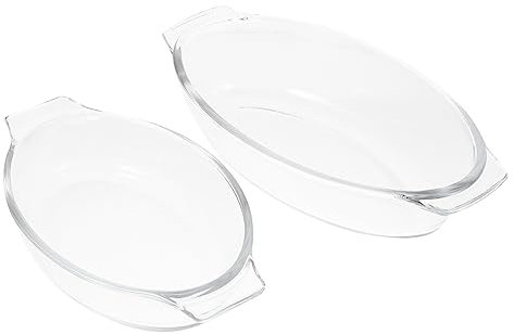 FUNOMOCYA 2pcs Glass Baking Tray Set Handles, Heat-Resistant Oven and Microwave Safe Fish and Vegetable Serving Plates, Oval Glass Bakeware for Home Kitchen