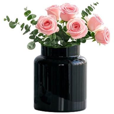 Black Vases for Centerpieces Innjoii Glass - Large Glass Vases Wide Big Flower Vintage Modern Mouth Vase Giant Home Decor, Bouquet Vase Home Decor Modern for Wedding Living Room Dining Table
