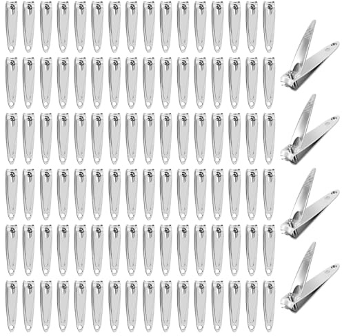 HOFASON 100 Pcs Nail Clippers Bulk for Men Women Adult, Professional Stainless Steel Fingernail & Toe Nail Clipper Cutter Set Travel Manicure Pedicure Trimmer Kit Gift for Homeless Supplies