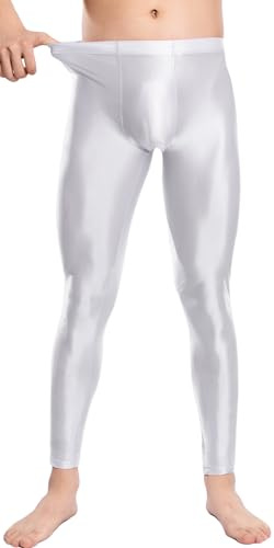 AIEOE Hommes Pantalon de Compression Translucide Legging Huileux Brillant Collants Clubwear Élastique Mince Cuissards Pantalon L