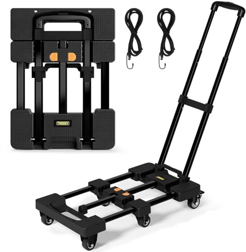Troozy Sackkarre Klappbar mit Bremsen, Transportwagen 226KG, Sackkarren Klappbare mit 4 Universal-Räder, Plattformwagen Ausziehbar, Transportkarre mit Verstellbarer Deichsel, 2 Seil, Schwarz Neu