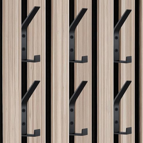Kssvzz 6 Stück Haken für Akustikpaneele, Doppelter Garderobenhaken für Schlafzimmer, Wohnzimmer, Badezimmer, Kleiderhaken Wandpaneele für Jacken, Mäntel und Hut - Schwarz, Aluminium, 13mm